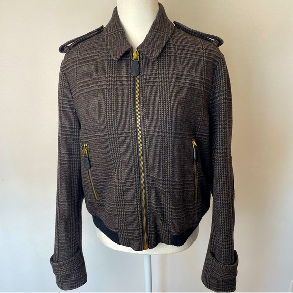 Burberry Brit Wool Blend Glen Check Bomber Jacket Authentic Women’s Size 14 - Picture 1 of 12